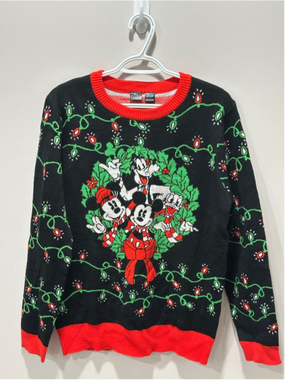 Women's Disney Mickey Mouse Christmas Sweater, Medium, Black and Red